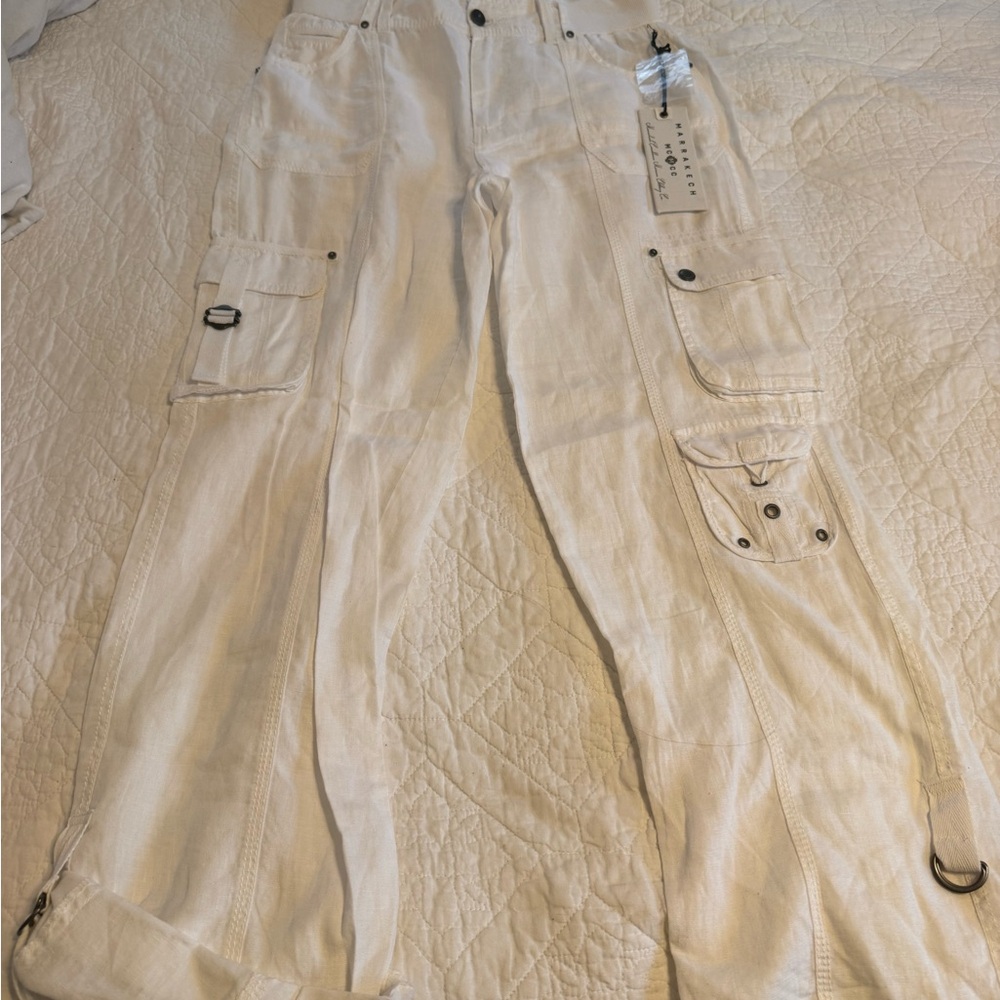 Women’s White Linen Cargo Pants